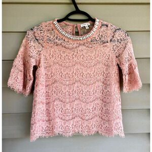🎀🛍️2 for $10🎀🛍️Monteau Girl Girls Lace Pink Lace Blouse Top Size 10